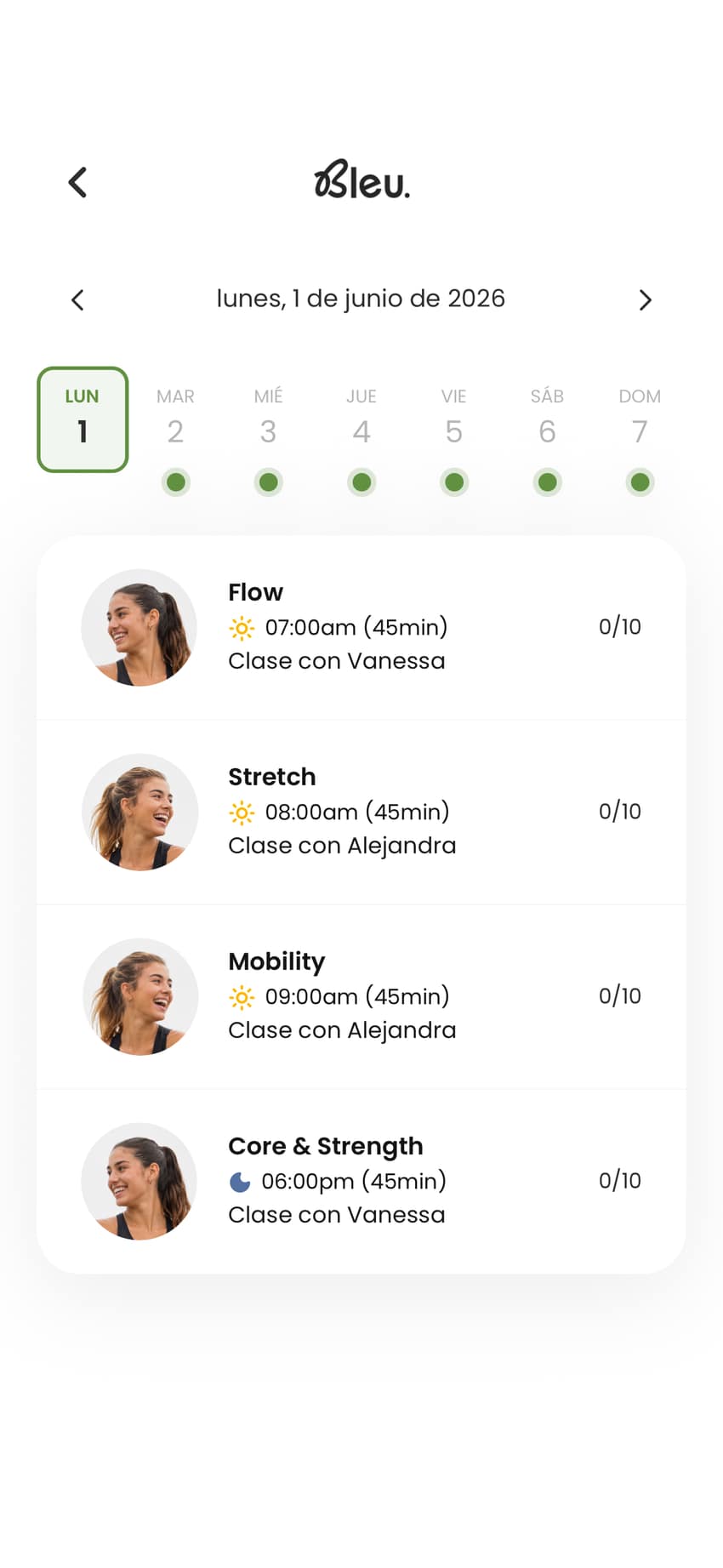 Captura de app móvil: Calendario