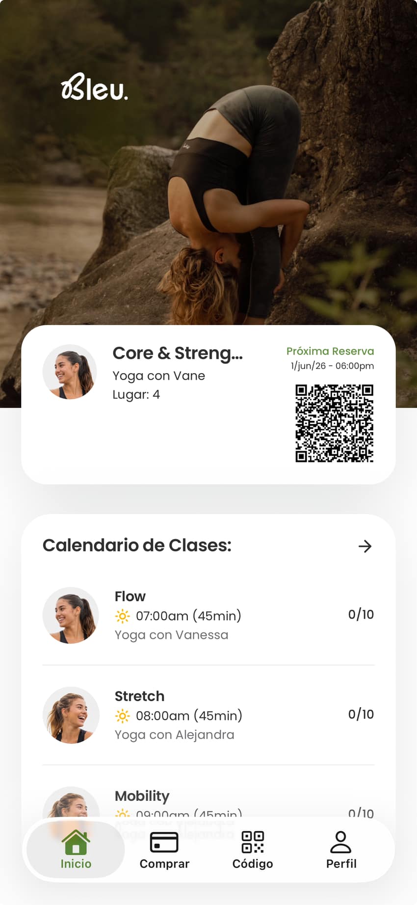 Captura de app móvil: Inicio