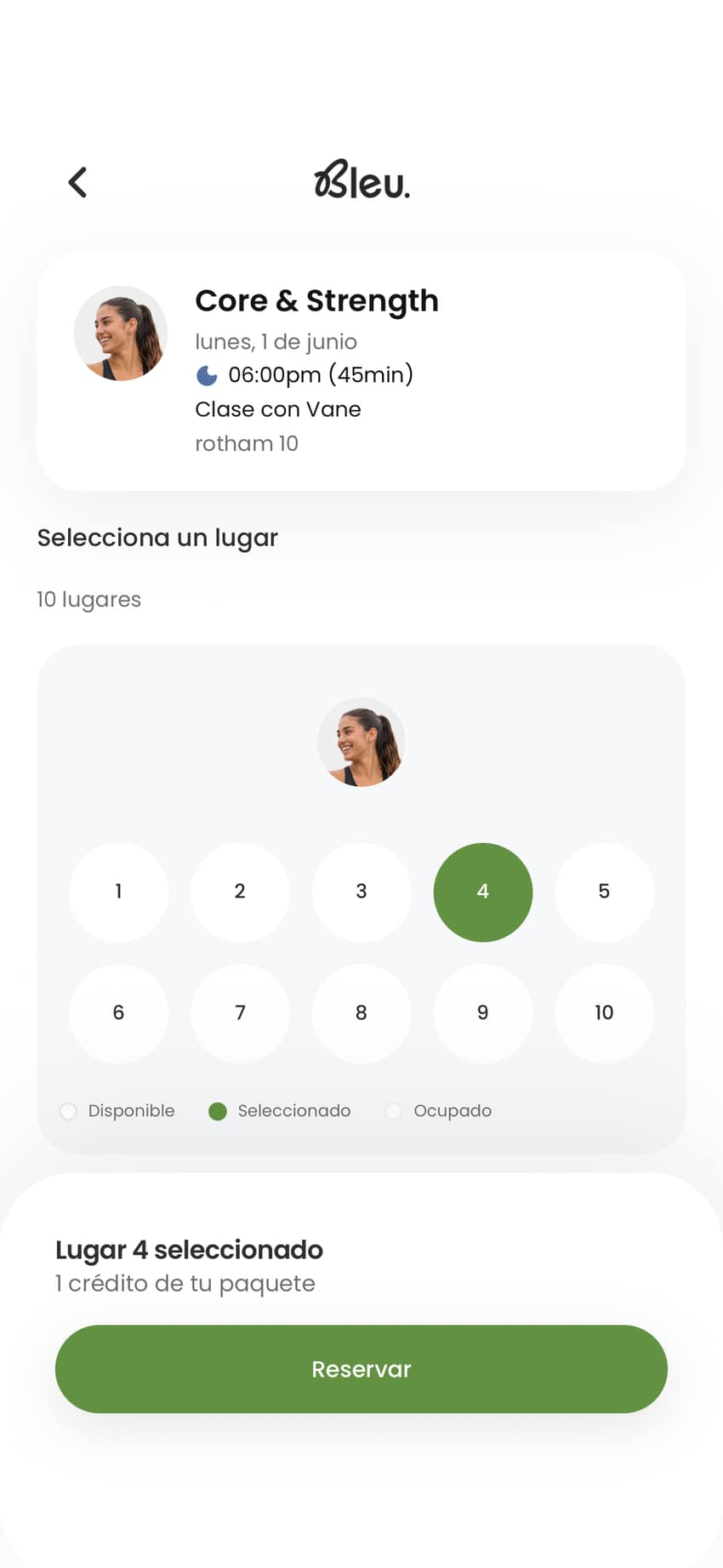 Captura de app móvil: Reservar
